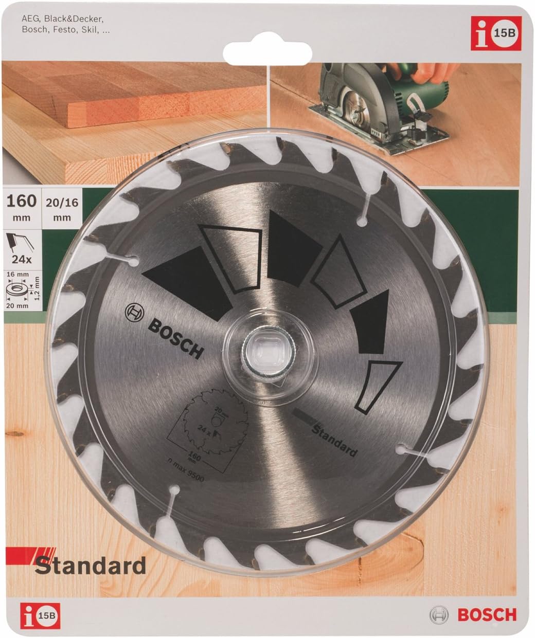 Bosch Accessories 1x Kreissägeblatt Standard (Sägeblatt für Holz, Ø 160 x 2.2/1.5 x 20/16 mm, 24 Zäh