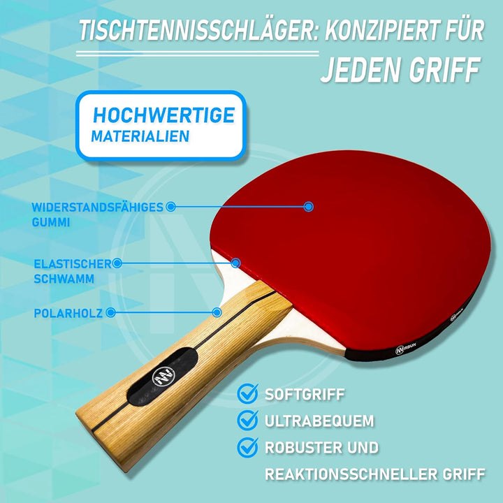 NIRBUN Tischtennisschläger Set mit ausziehbarem Netz, Tischtennisschläger Profi, 3-Sterne-Tischtenni