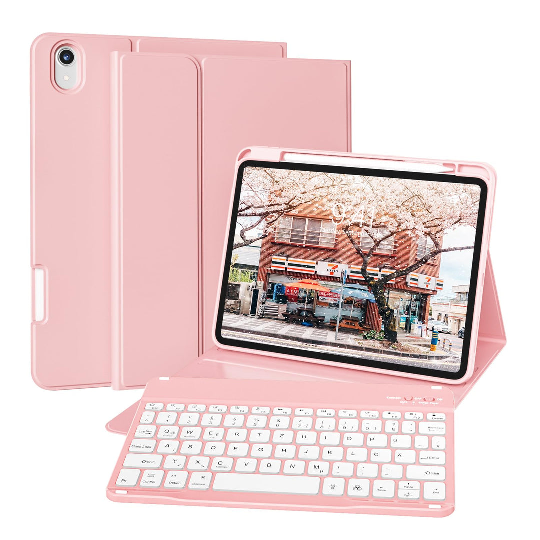 Hülle mit Tastatur für iPad A16 11/10 Generation (2025/2022, 11/10.9 Zoll) mit Stifthalter, Magnetis