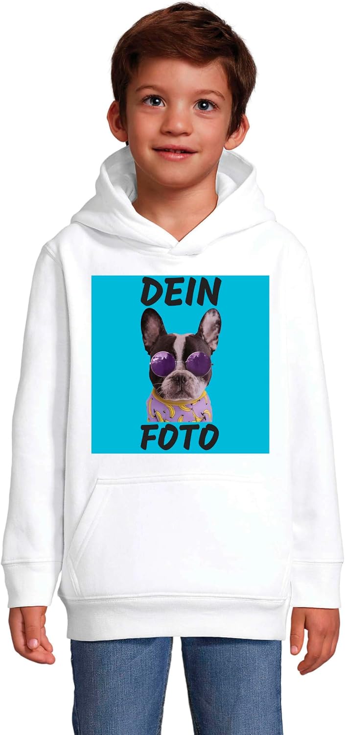 Kinder Hoodie Bedrucken Lassen - Mit Wunschfoto personalisiert - Kapuzenpullover als Geschenk für Ju