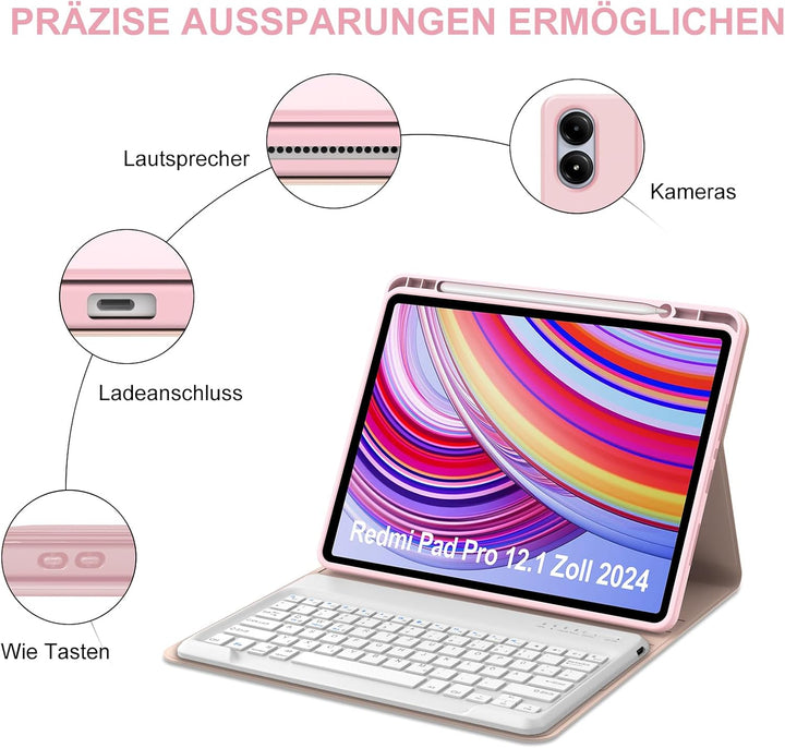IVEOPPE Tastatur für Redmi Pad Pro 12.1, Hülle Tastatur für Redmi Pad Pro 2024, Bluetooth Magnetisch