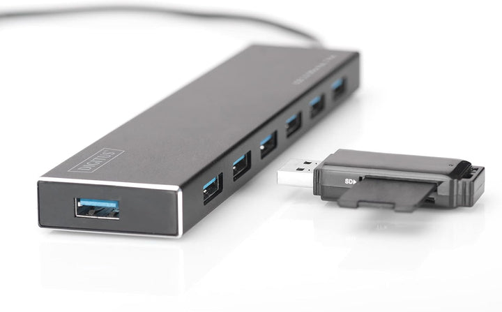 DIGITUS USB-Hub - 7 Ports - Super-Speed USB 3.0 - 5 GBit/s - Plug&Play - Aluminium-Gehäuse - Schwarz
