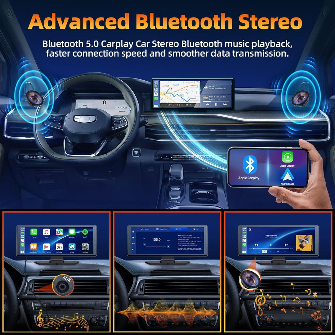 Volam 9.26 Zoll Carplay Display mit 2.5K Dashcam Auto Vorne,1080P Rückfahrkamera, Wireless A-pple Ca