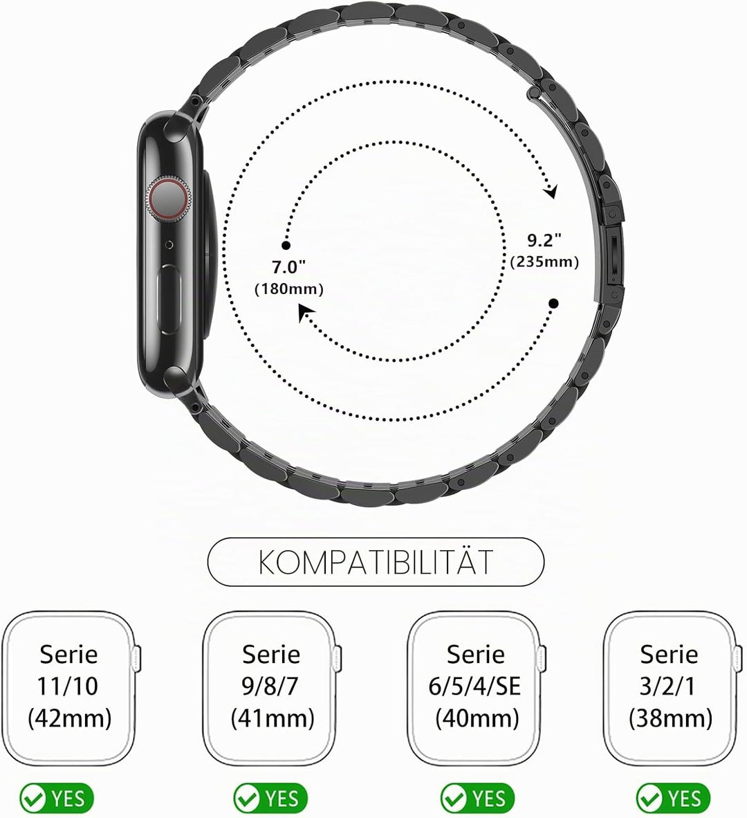 Tasikar Kompatibel mit Apple Watch Armband 42mm(Series 11/10) 41mm 40mm 38mm, Massives Edelstahl Met