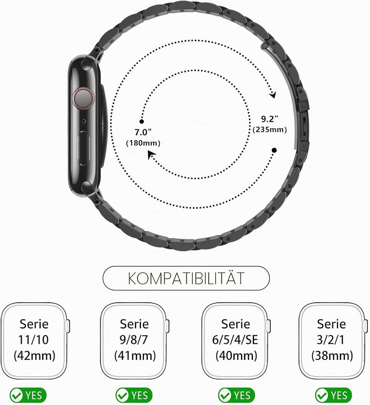 Tasikar Kompatibel mit Apple Watch Armband 42mm(Series 11/10) 41mm 40mm 38mm, Massives Edelstahl Met