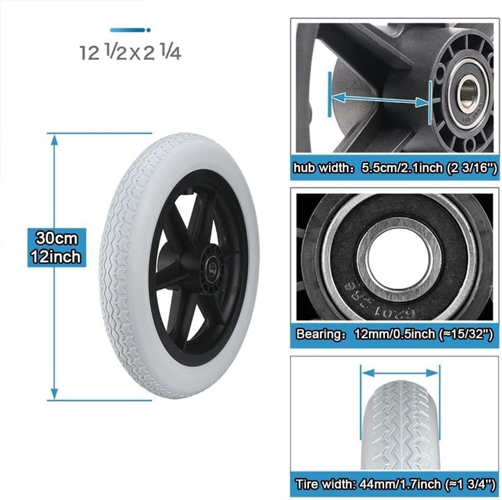 12 Zoll Rollstuhl-Hinterrad, Komplettrad, Ersatzrad, Robuster 12 1/2 x 2 1/4 Zoll Fahrradreifen Viel