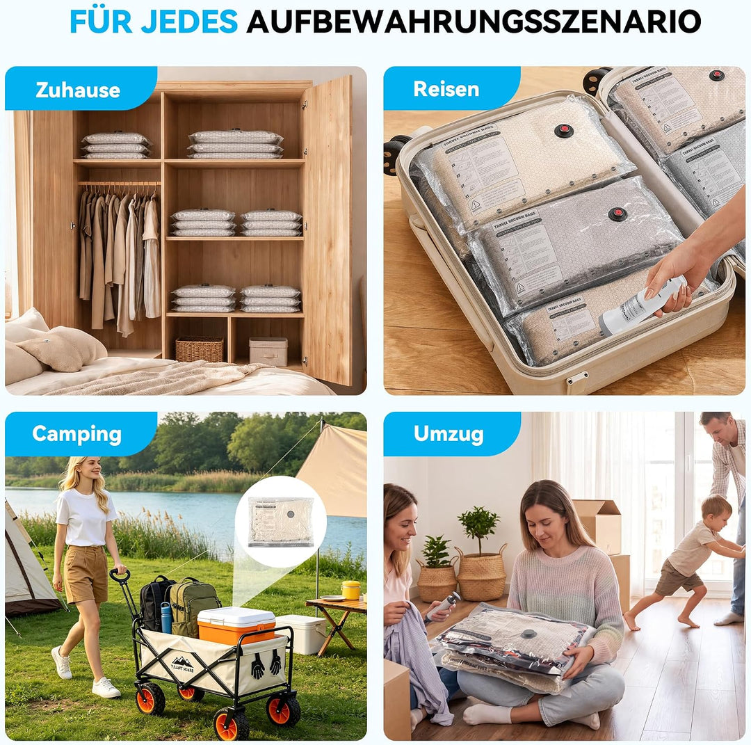 Vakuumbeutel für Kleidung Reise mit Kabellose Pumpe,16 Stück Vacuum Storage Bags für bettdecken in 4