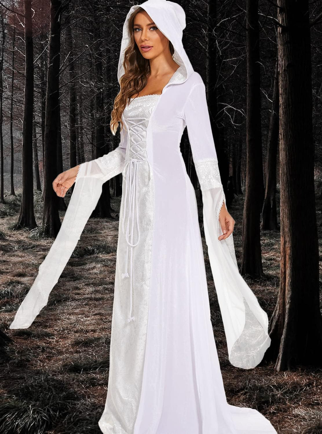 Halloween Kostüm Damen, Mittelalter Renaissance Gothic Kleid mit Kapuze Kleidung Viktorianischen Kar