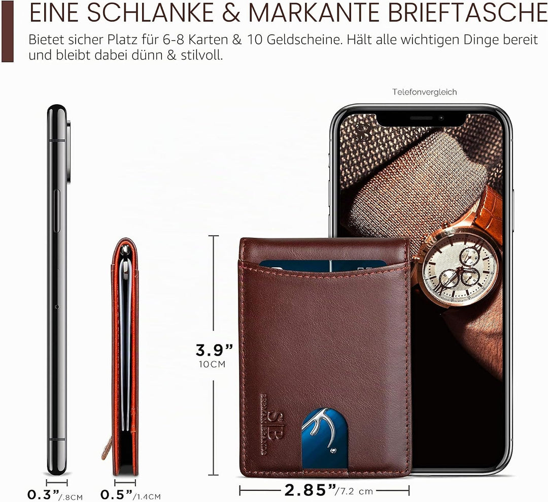 SERMAN BRANDS RFID-blockierende, schlanke Bifold-Echtleder-Geldbörsen für Herren, minimalistische Vo