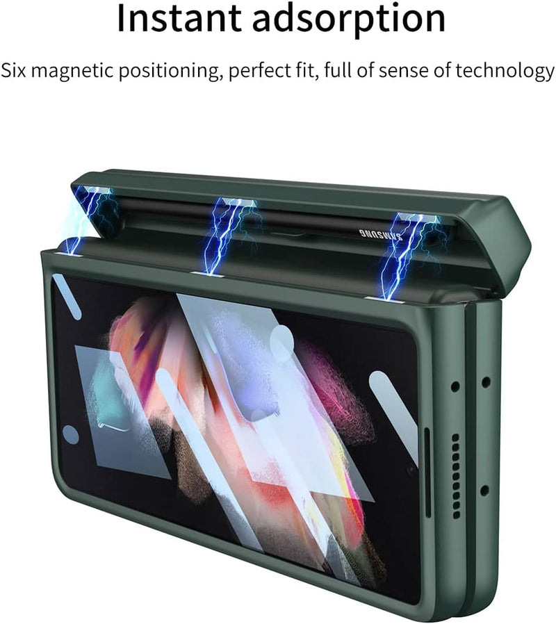 COQUE Hülle Galaxy Z Fold 3 Lederhülle, Shell-Membran Integriertes Scharnier-Handyhülle mit versteck