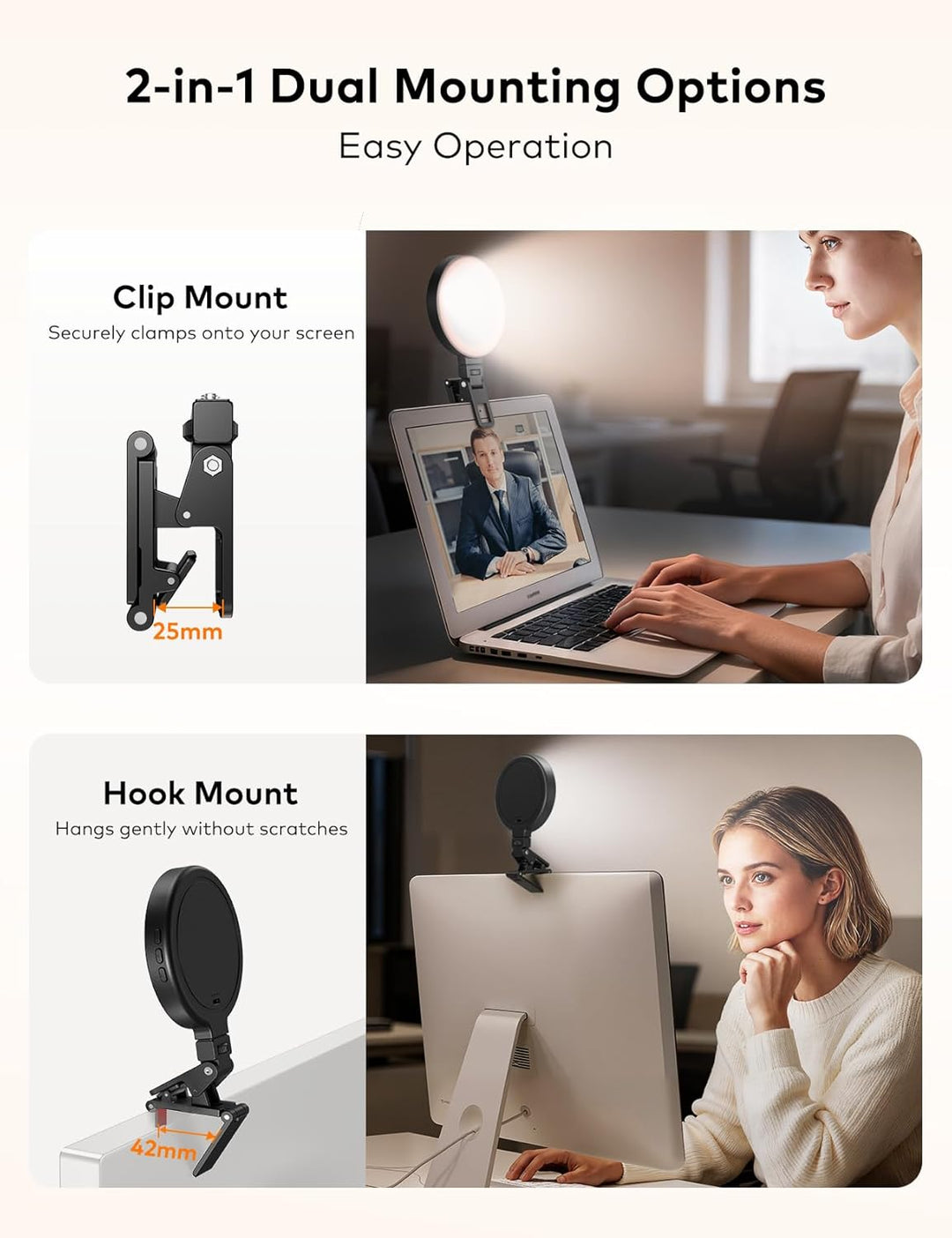 4 Zoll Ringlicht Monitor für Videotelefonie, Handylicht mit USB-aufladbar, Upgrade-Clip für 2 Montag
