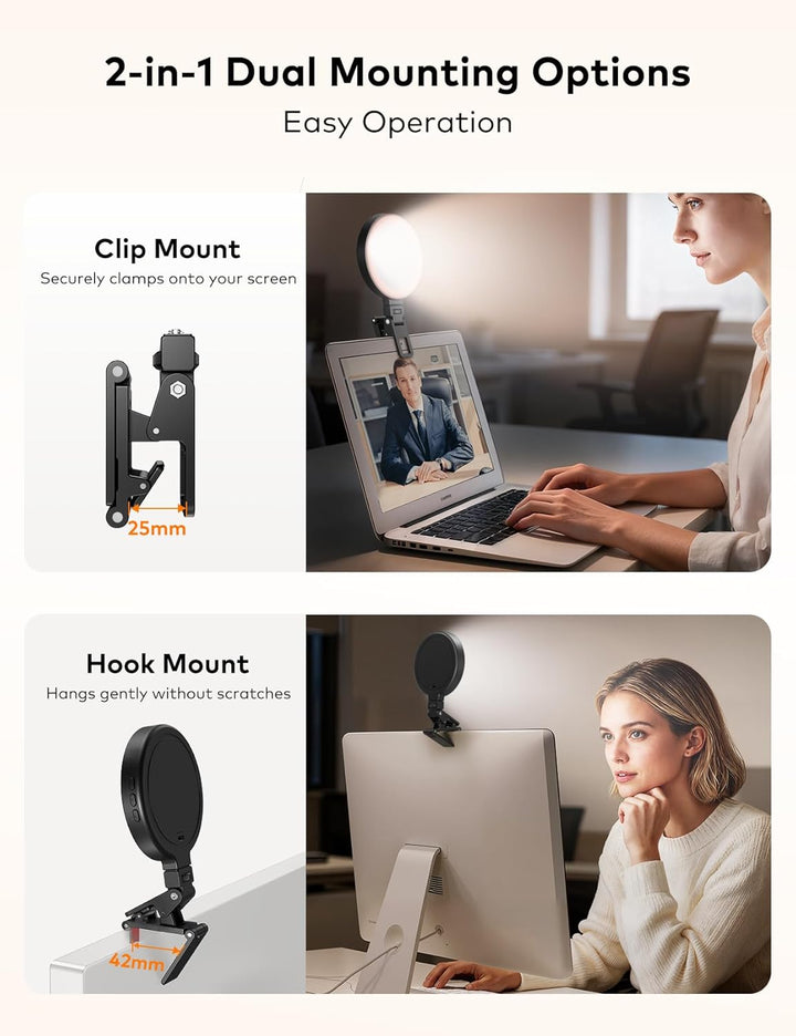4 Zoll Ringlicht Monitor für Videotelefonie, Handylicht mit USB-aufladbar, Upgrade-Clip für 2 Montag
