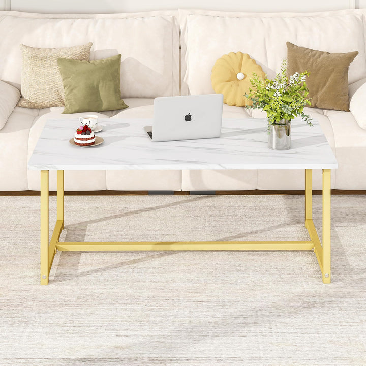 Modern Rechteckiger Couchtisch, Wohnzimmertisch mit Metall Gestell, Industrie-Design, Einfache Aufba