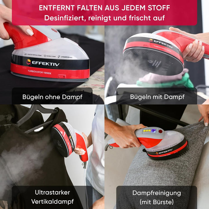 Dampfglätter EFFEKTIV TurboVapor 1050X, Kontinuierlicher Dampf 400mg/min, 3in1 Ultra-Kompakt Dampfbü