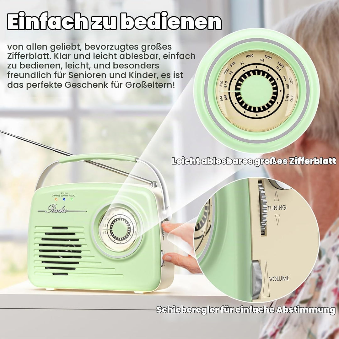 Radios Portable Am Fm, Kleine Retro Vintage Radio Bluetooth, AA-Batterie betriebene Radio oder Steck