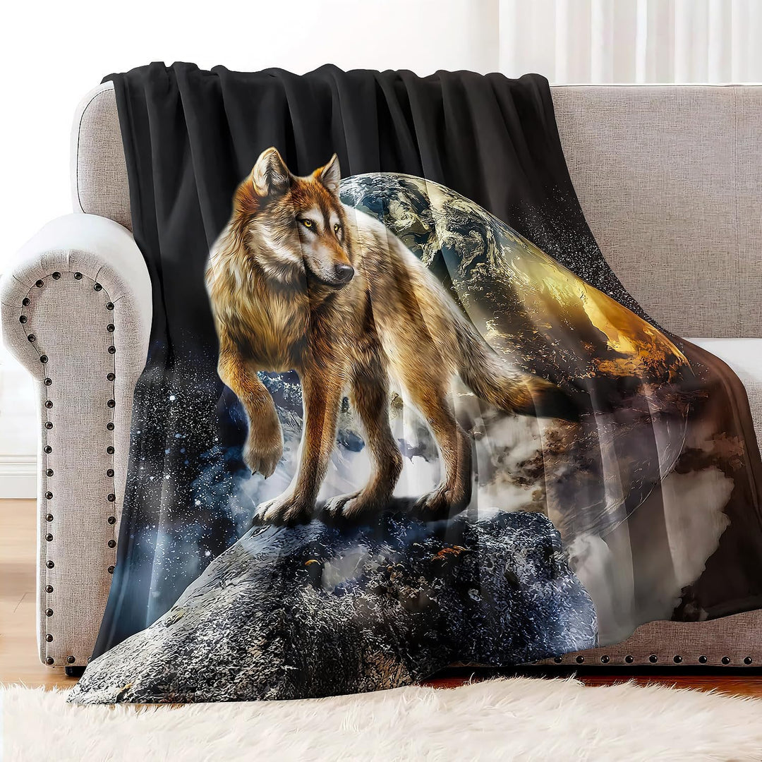 YISUMEI Decke 150x200 cm Kuscheldecken Sanft Flanell Weich Fleecedecke Tagesdecke Wolf Erde 150 x 20