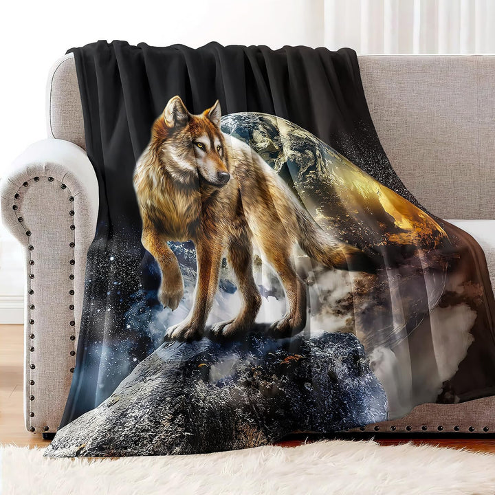 YISUMEI Decke 150x200 cm Kuscheldecken Sanft Flanell Weich Fleecedecke Tagesdecke Wolf Erde 150 x 20