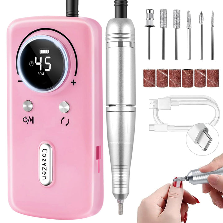 CozyZen Kabellose Nagelfeile Professionell: 45000 U/min Wiederaufladbare Elektrische Nagelfeile Set,