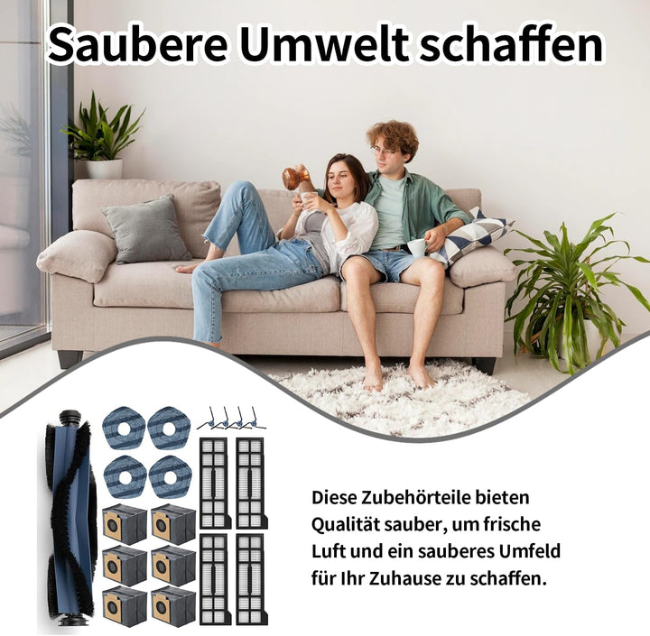 19 Stück X10 Pro Zubehörset für eufy X10 Pro Omni Saugroboter,1 Hauptbürste, 4 Seitenbürsten, 4 HEPA