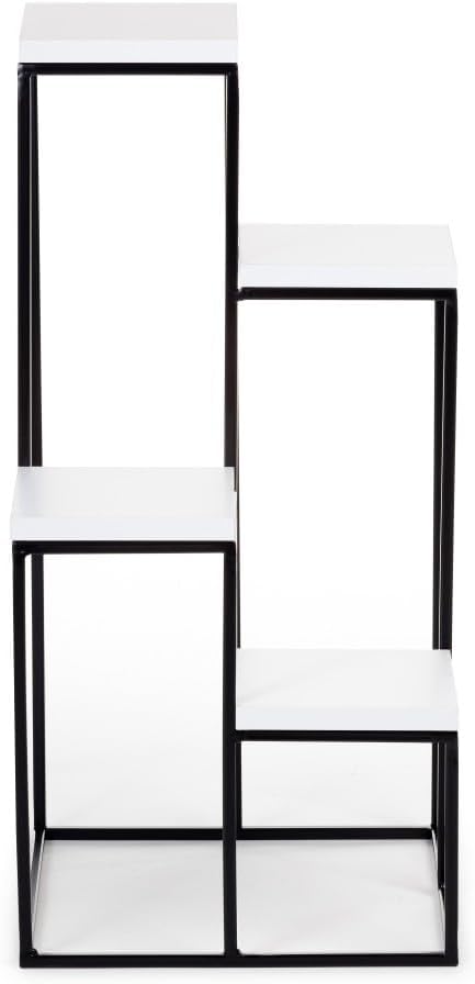 4 Etagen Blumentreppe - Metall Pflanzentreppe 70 cm Hoch - Blumenregal mit MDF-Platten in Weiss für