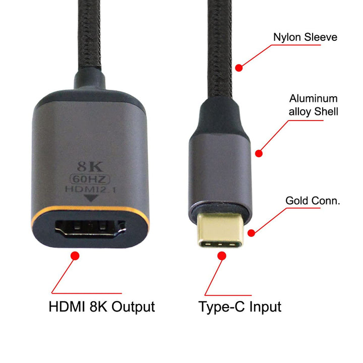 cablecc Câble USB 4 USB-C Type-C vers HDMI 2.0 femelle 8K 60 Hz UHD 4K HDMI mâle USB-C to HDMI femal