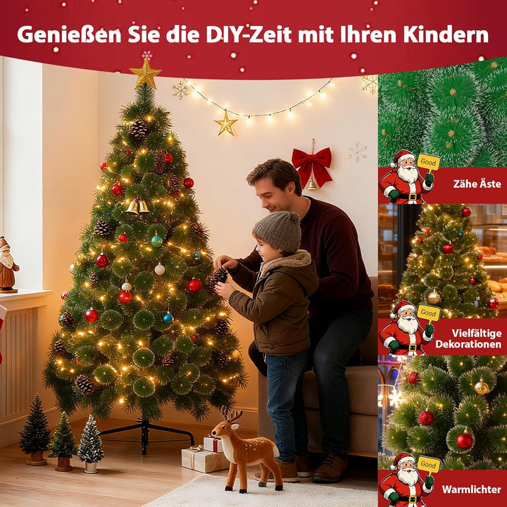 HENGMEI 240cm PVC Weihnachtsbaum Tannenbaum Christbaum Grün künstlicher mit Metallständer ca. 450 Sp