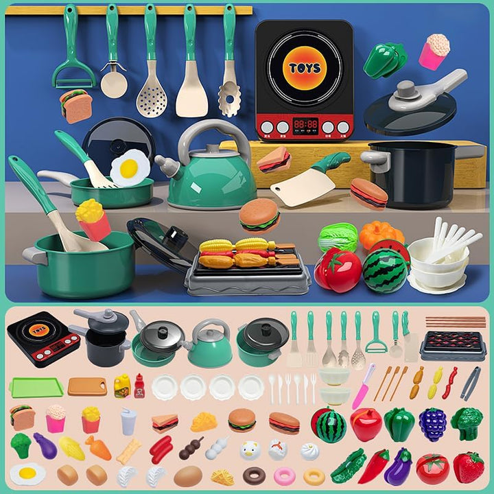 76Pcs Küchenzubehör für Kinder, Kinder Koch Rollen Spielspielzeug, küchenspielzeug mit Töpfen und Pf