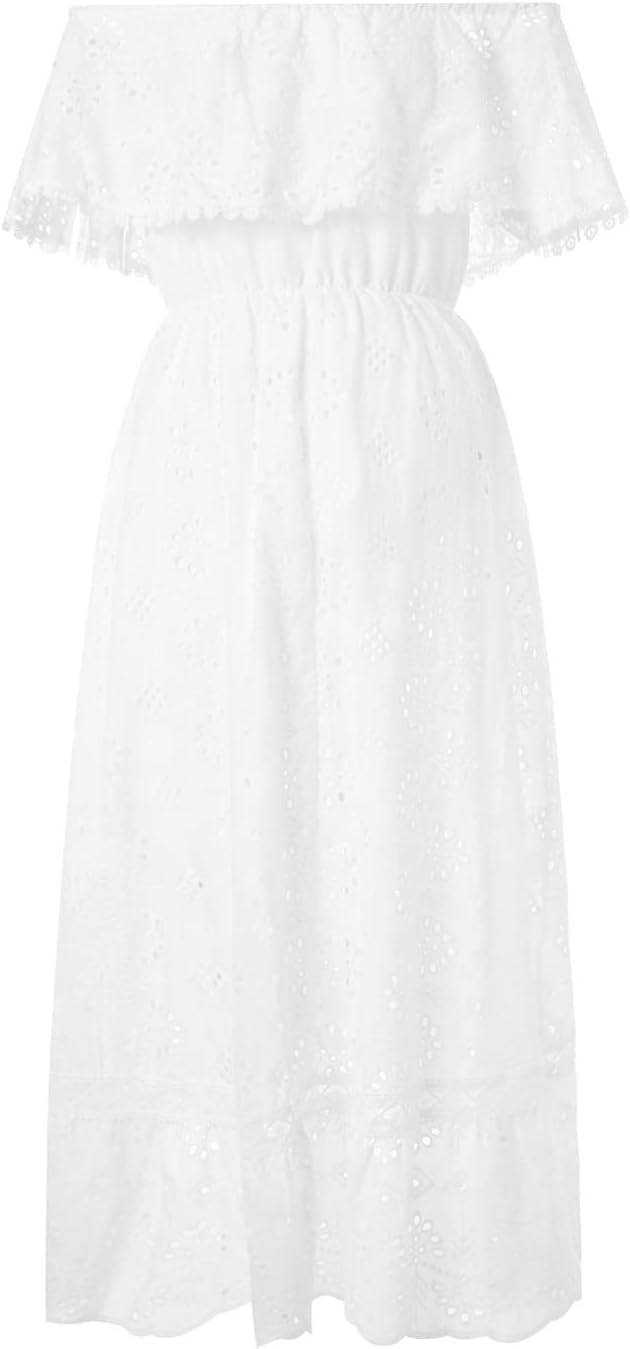 Damen-Maxikleid mit V-Ausschnitt, ärmellos, gestrickt, Spitze, Cutout, Schlinge, Rüschen, offener Rü
