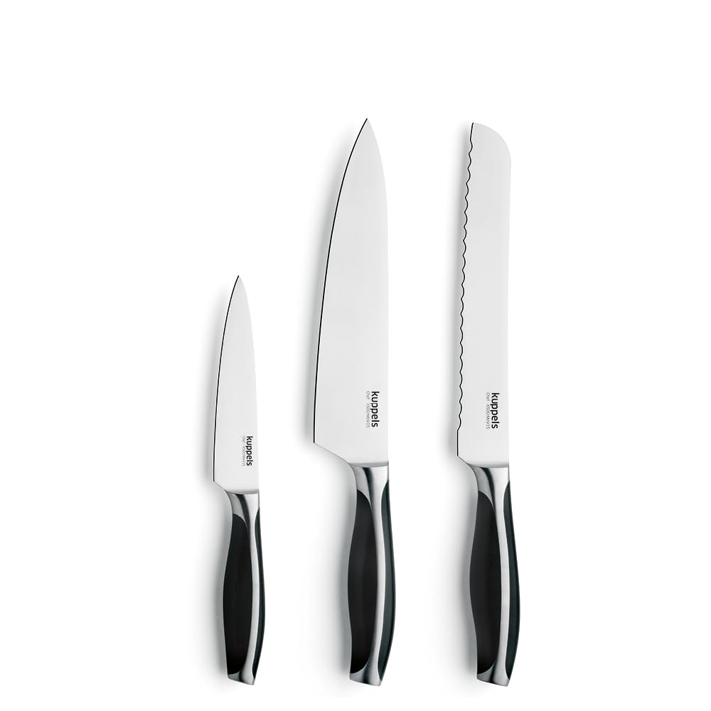 Kuppels Chef Küchenmesser Set 3-teilig | Allzweckmesser, Kochmesser & Brotmesser mit Wellenschliff |