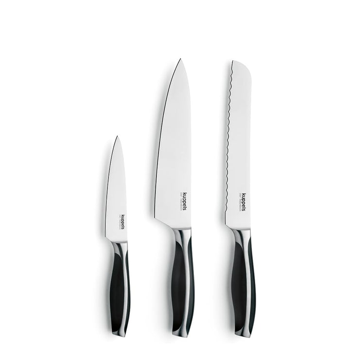 Kuppels Chef Küchenmesser Set 3-teilig | Allzweckmesser, Kochmesser & Brotmesser mit Wellenschliff |