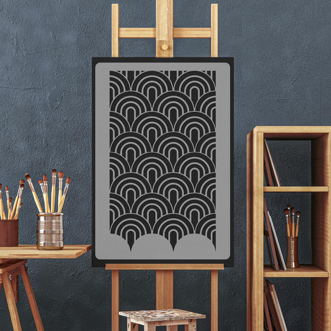 NAKLEO Wiederverwendbare Kunststoff-Schablonen - 59x95cm - Halbkreis Bogen Art Deco - Grosse Wiederh