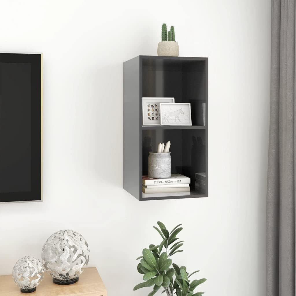 homiuse TV-Wandschrank Hochglanz-Grau 37x37x72 cm Holzwerkstoff Design TV Board Fernsehschrank Ferns