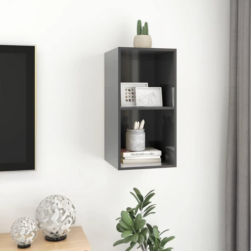 homiuse TV-Wandschrank Hochglanz-Grau 37x37x72 cm Holzwerkstoff Design TV Board Fernsehschrank Ferns
