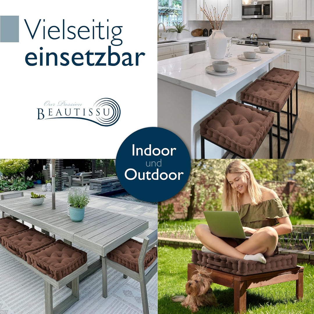 Beautissu 2er Set Bodenkissen Sitzkissen 50x50 cm - Dickes Matratzenkissen 10cm - 100% Baumwolle Stu