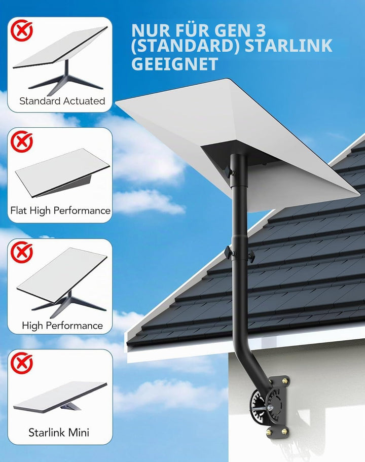 halterung wand rohr Kit für Starlink Gen 3 Standard V3 Dish, 360° Voll verstellbare Halterung smonta