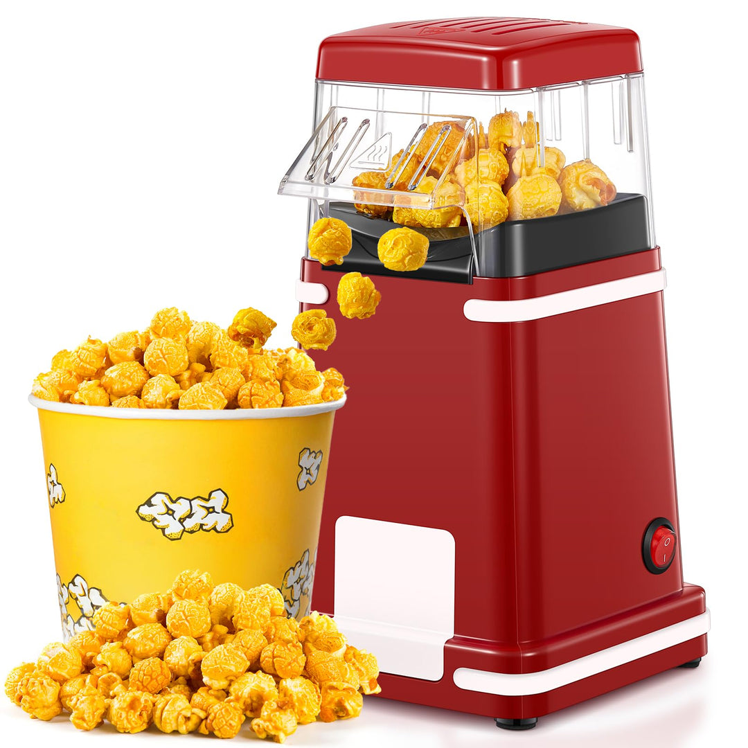 Heissluft Popcornmaschine 1200W, Fettfrei & BPA-frei Popcorn Maker ohne Öl, Retro Design Popcornauto