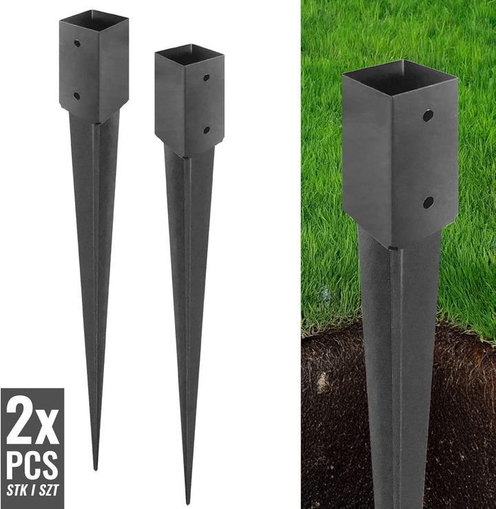 ADGO - 4er Set - Einschlagbodenhülse, Pfostenträger für Holzpfosten - 60x750mm - Quadratische Basis