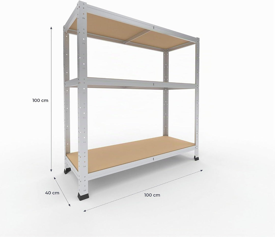 shelfplaza Home 100x100x40 cm Schwerlastregal in verzinkt mit 3 Böden und 175 kg Traglast pro Boden