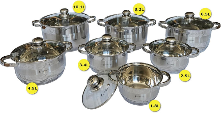EliteHoff Kochtopf, 7-Lagen Edelstahl Topf Induktion Kochtöpfe Nudeltopf Suppentopf mit Glasdeckel f