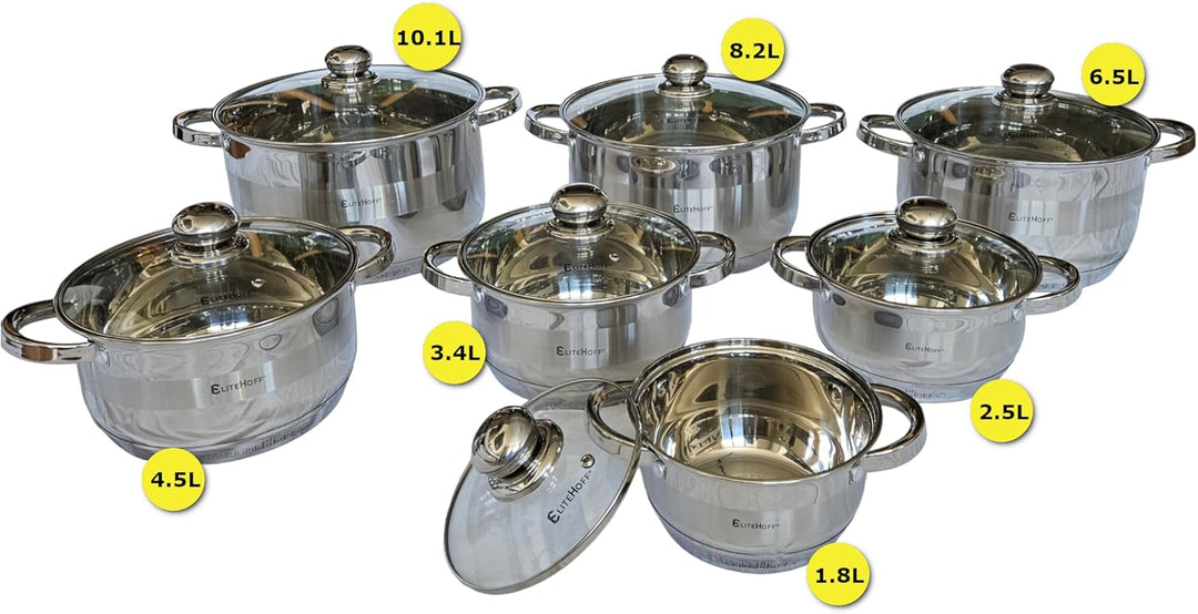 EliteHoff Kochtopf, 7-Lagen Edelstahl Topf Induktion Kochtöpfe Nudeltopf Suppentopf mit Glasdeckel f