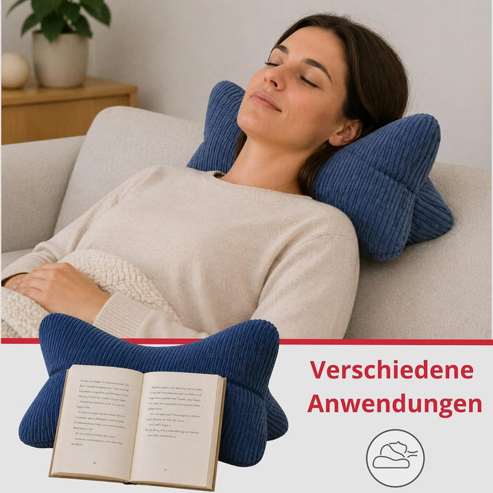 liebling Cord Lesekissen für Bett und Sofa, Bücherkissen, Lesehilfe, 40x25 cm, Leseknochen, Serie Ve