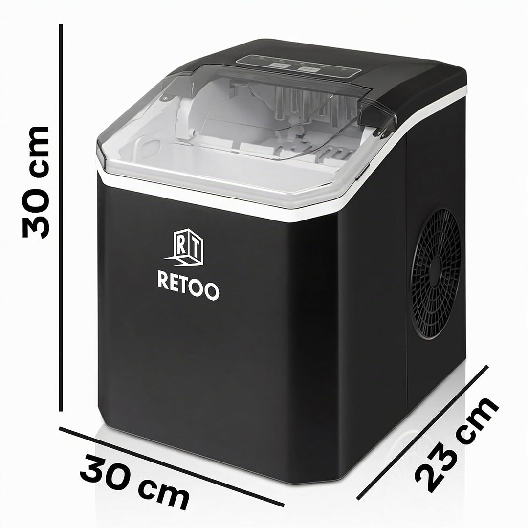 Retoo Eiswürfelmaschine 12 kg/24h, 9 Eiswürfel/6–12 Min | Selbstreinigung, 1,5 l , 2 Eisgrössen, Dis
