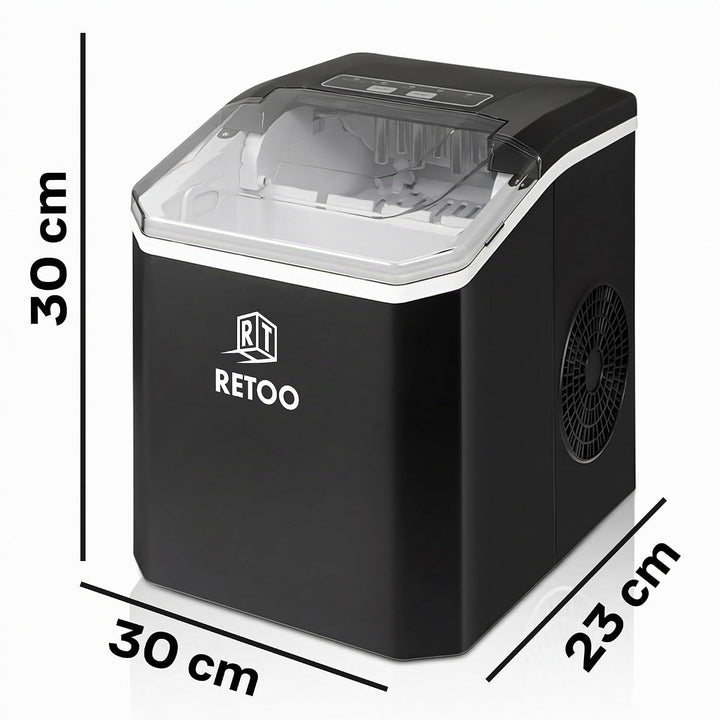 Retoo Eiswürfelmaschine 12 kg/24h, 9 Eiswürfel/6–12 Min | Selbstreinigung, 1,5 l , 2 Eisgrössen, Dis
