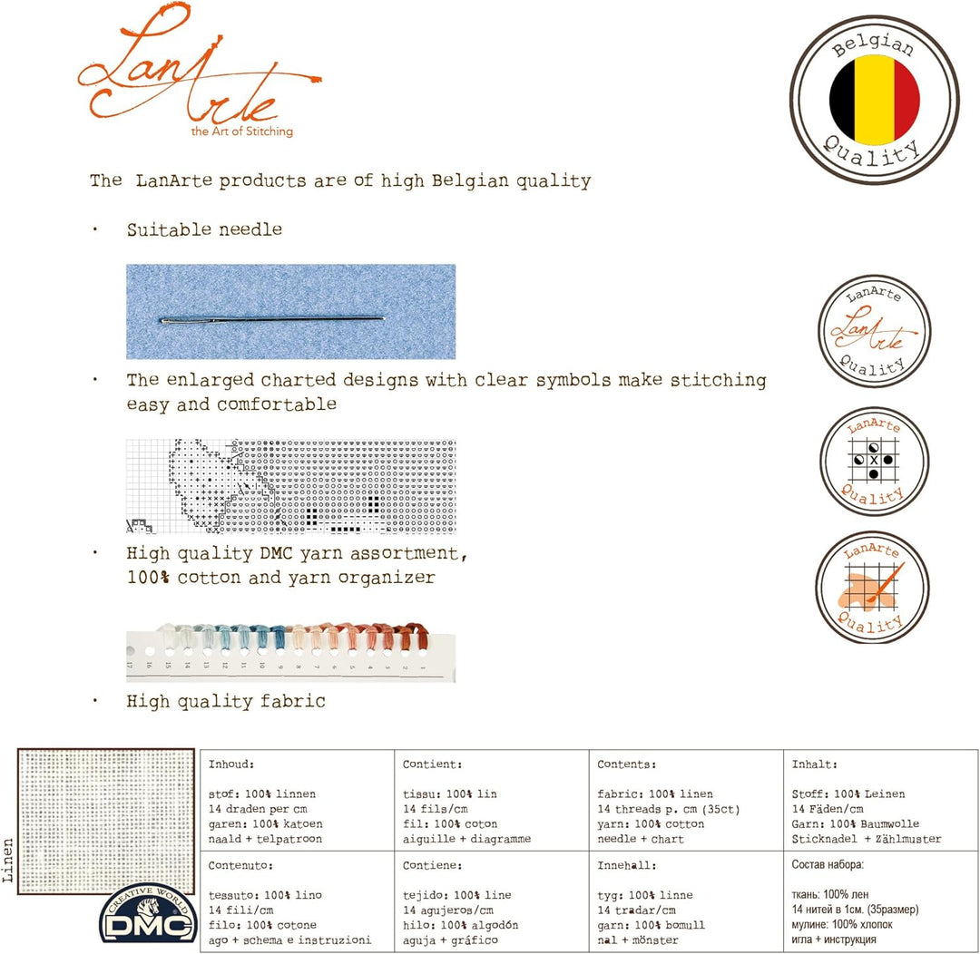 Lanarte Zählmusterpackung Sara Moon Leinen Kreuzstichpackung, Baumwolle, Mehrfarbig, 33 x 38 x 0.3 c
