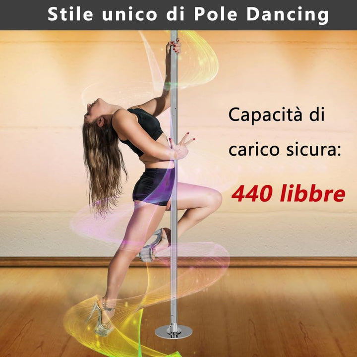 PRIOR FITNESS Kit Pole Dance Tanzstange 45 mm von 2,35 bis 2,74 m, höhenverstellbar, 2 Modi: drehbar