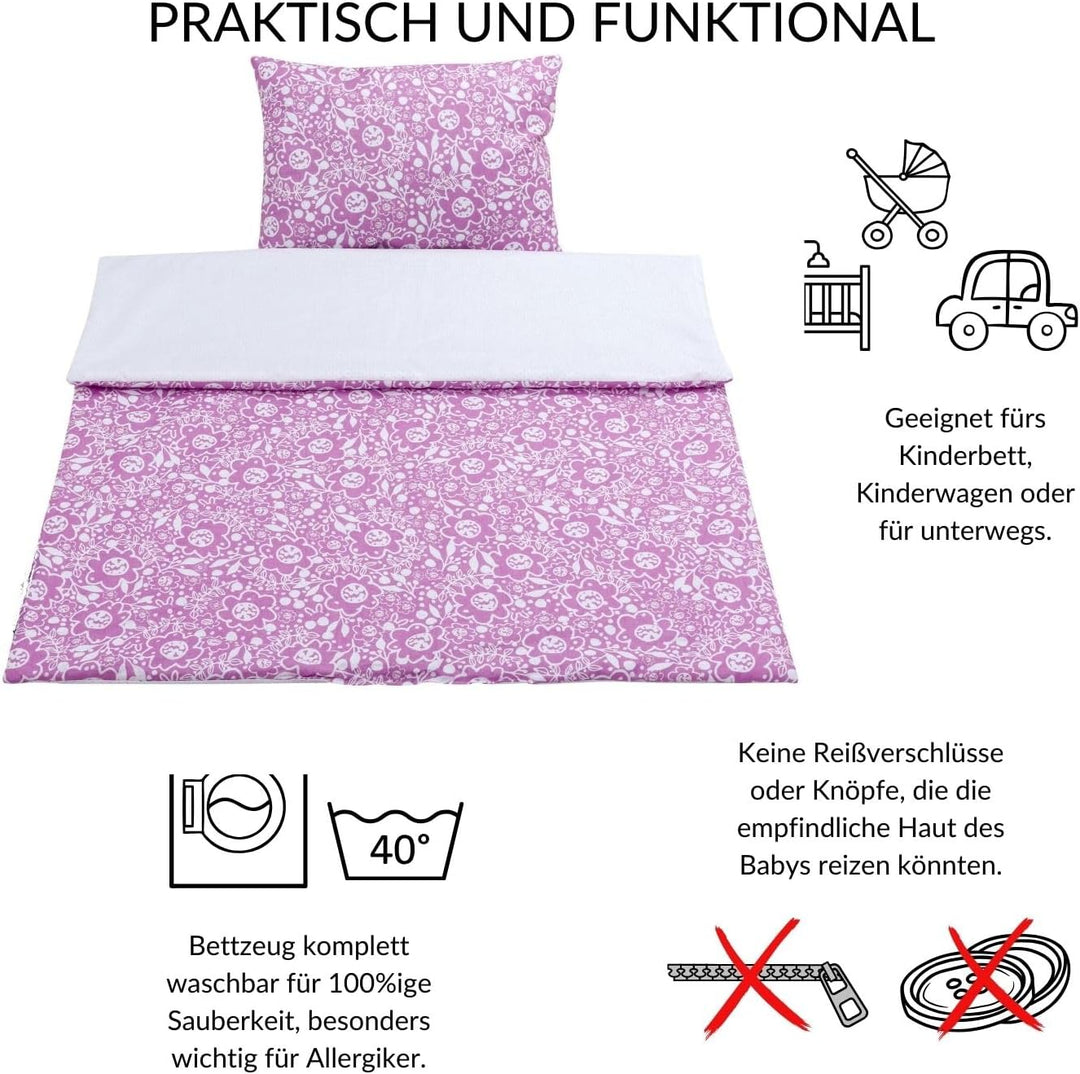 Bellochi Kinderbettwäsche 100x135 aus 100% Baumwolle, Kinderbettdecke 100x135 Set mit Kissen, Kinder