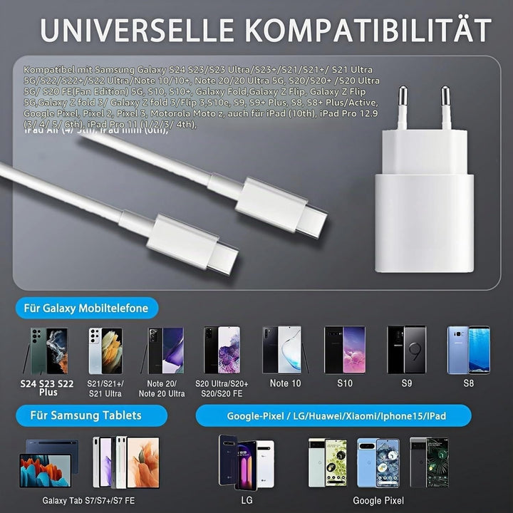 25W USB C Ladegerät 2er-Pack Schnellladegerät mit 2m Ladekabel für iPhone 17/16/15 Serie, USB C Netz