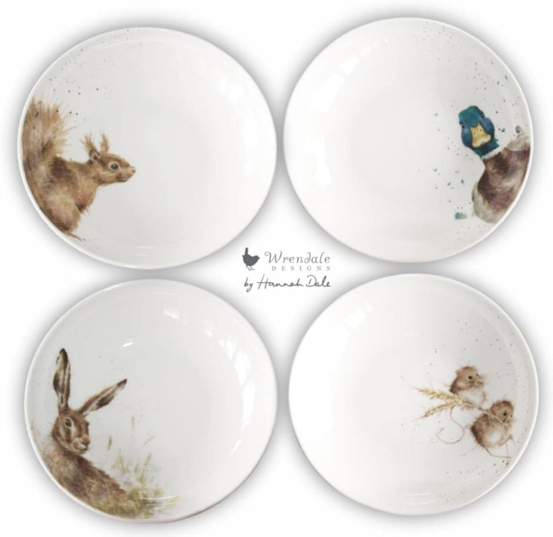 Wrendale Designs Porzellan Pasta- & Suppenteller 4er-Set (Ente Hase Maus Eichhörnchen) Tiefe Suppen-