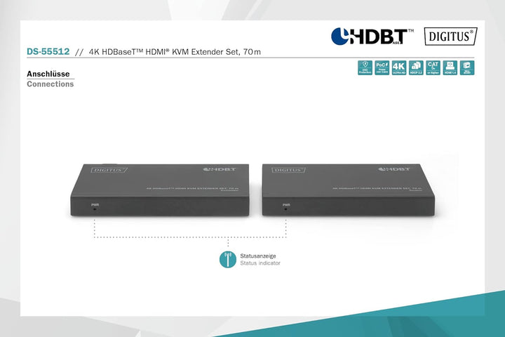 DIGITUS HDMI KVM Extender - 4k/30Hz - Sender & Empfänger - HDBaseT 1.0 - HDMI 1.4 - USB 1.1 - Reichw