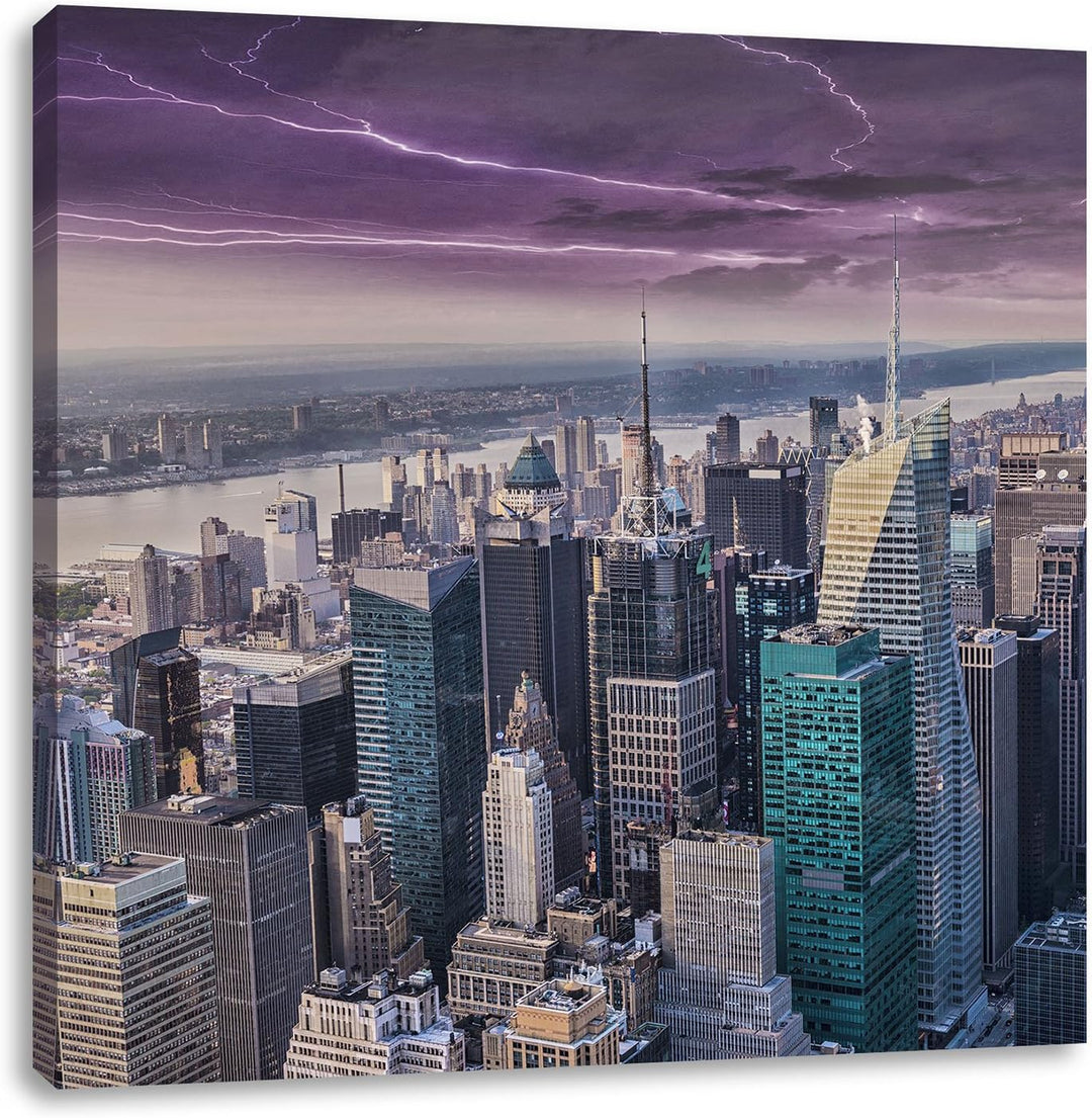 Skyline New York, Format: 70x70 auf Leinwand, XXL riesige Bilder fertig gerahmt mit Keilrahmen, Kuns